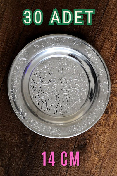 Binbir Trend 14 cm - Otantik Desenli Krom Çelik Meze ve Servis Tabağı
