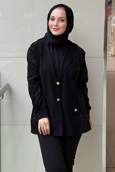 Ghisa Triko Kadife Kombinli Ceket Hırka