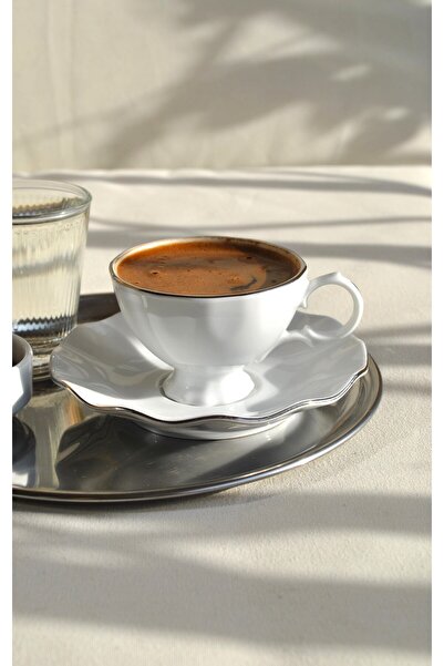 Qualitev 12 Parça Porselen Kahve Fincan Seti 90 ml Yaldızlı Türk Kahvesi Finc...