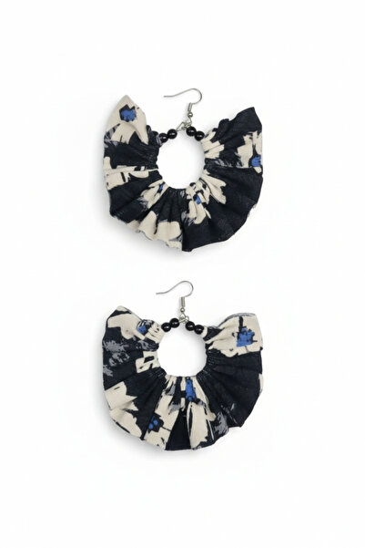 maia Women's Silver Color Hoop Dangle Earrings – Floral Pattern Fabric Beaded...