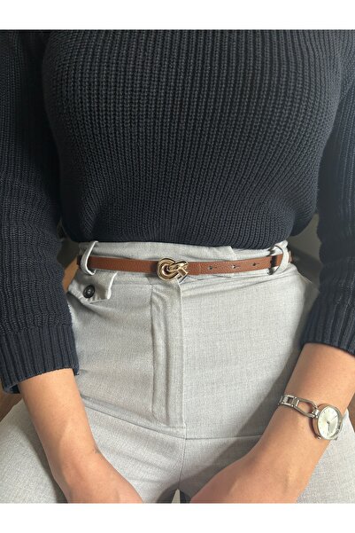 LİA KEMER Journey Interlocking Ring Pattern Faux Leather Women's Gold Buckle ...