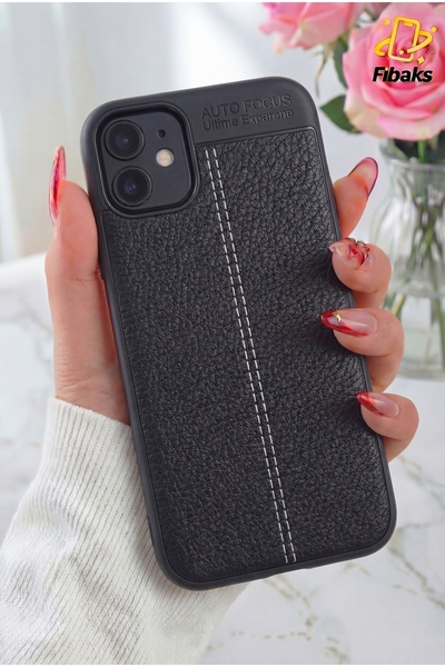 Fibaks حافظة آيفون 11 مع حماية للكاميرا مظهر جلدي درجة من الجلد اللامع مع حما...