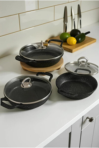 Umut 3'lü Döküm Granit Sahan Seti 18/20/22 Tava Seti Omlet Seti Küçük Tencere...