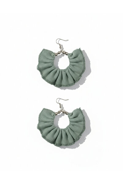 maia Kadın Gümüş Renk Halka Sallantılı Küpe – Kot Kumaş Boncuklu Tasarım