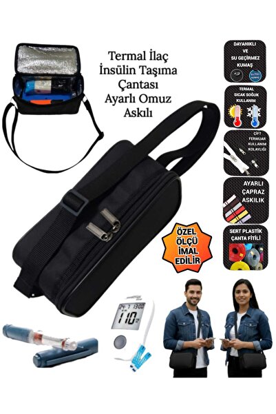SEVBAGS İlaç İnsülin Taşıma Termal Termos Çantası Ayarlı Omuz Askılı Omuz Çan...