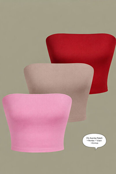 Olyssia Дамски комплект от 3 части без презрамки бюстие къса блуза - шик банд...