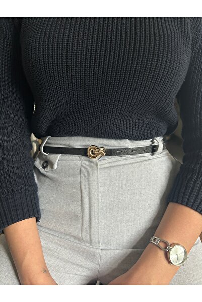 LİA KEMER Journey Interlocking Ring Pattern Faux Leather Women's Gold Buckle ...