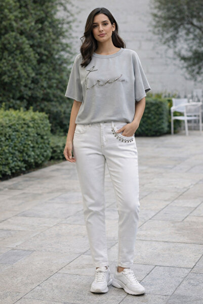 KYR بونتو بنطلون جينز مخيط كريمي