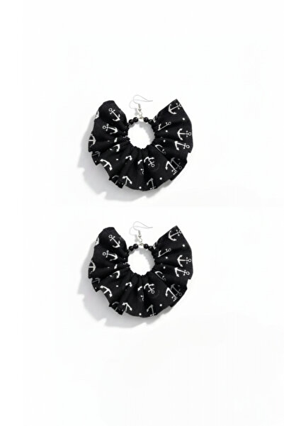 maia Women's Silver Color Hoop Dangle Earrings – Anchor Pattern Fabric Beaded...