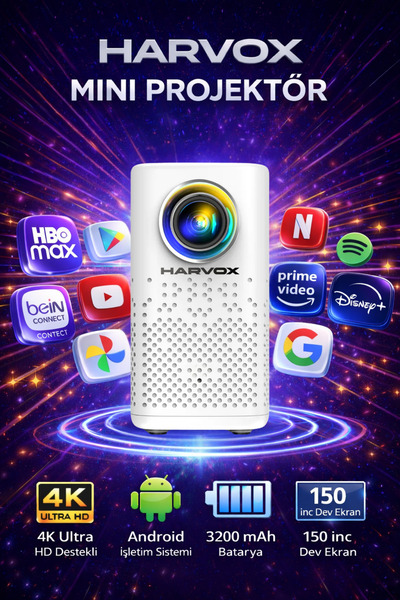 Omaze Taşınabilir Bataryalı Android Projeksiyon Cihazı | Android 13 | Ultra H...