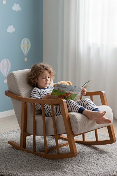 AlfaCountry Mobilya Ahşap Ayaklı Sallanan Berjer Koltuk