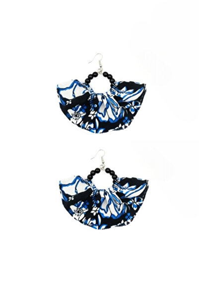 maia Women's Silver Color Hoop Dangle Earrings – Blue Floral Fabric Beaded De...