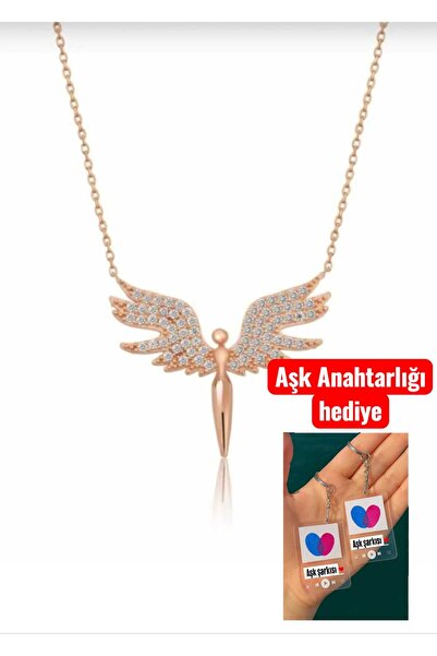 Ayenci Gümüş Radyum Kaplama Melek Kanadı Zirkon Taşlı Altın Kaplamalı Zincirl...