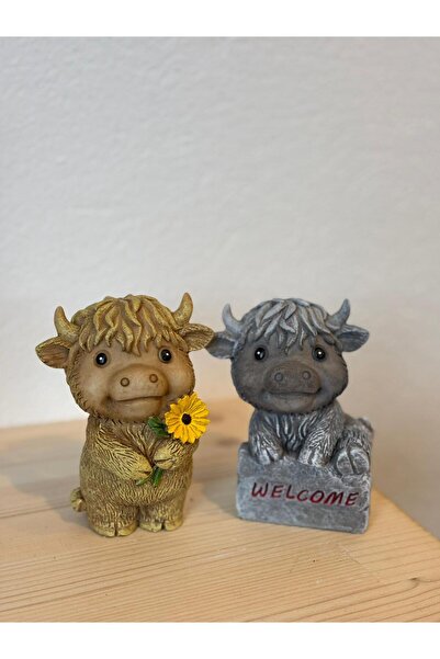 mikilov Set 2 Statui Vaci Scoțiene Highland, Sculptură Rășină pentru Casă și Birou, Design Modern