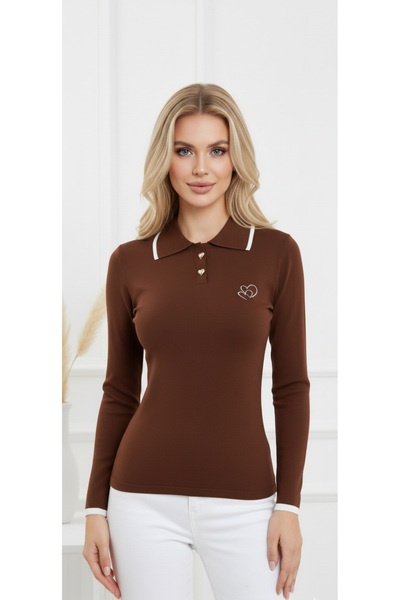 ZARİNCE LİFE Women's Polo Neck Heart Detailed Slim Fit Long Sleeve Knitwear B...