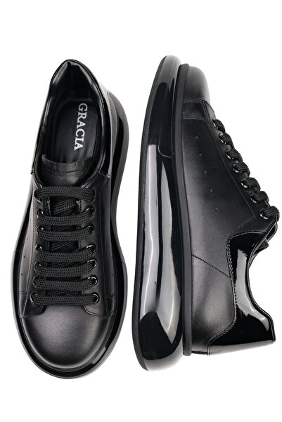 ALTA GRACIA Adidași negri din piele naturală, talpă groasă, pantofi sport cas...