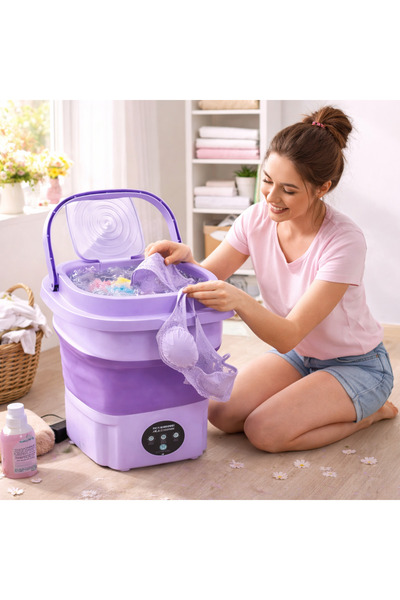 Generic Portable Washing Machine Folding Mini Automatic Lightweight Underwear Washer for Travel