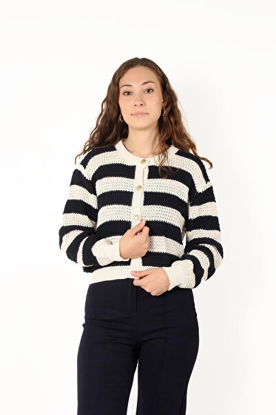 Mckanzie 01592 Cardigan cu nasturi în dungi guler tip Peter Pan