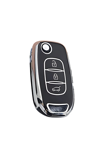 AutoHan Keys غطاء مفتاح لسيارات ميجان 4 وكليو 5 وكابتور، أسود وفضي، 3 أزرار