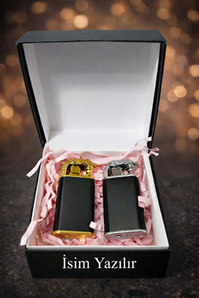 AYKE AKSESUAR Kişiye Özel İsim Baskılı Timsah Figürlü Çift Alev Gazlı Ejderha...