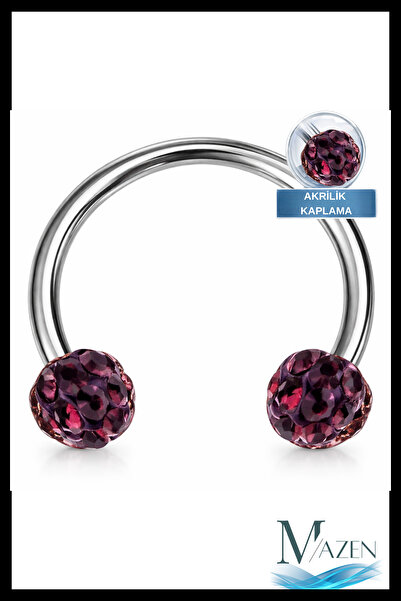 MAZEN Zirkon Taşlı Piercing | 8 Mm Mürdüm | Kararmaz Çelik | Kıkırdak Tragus ...