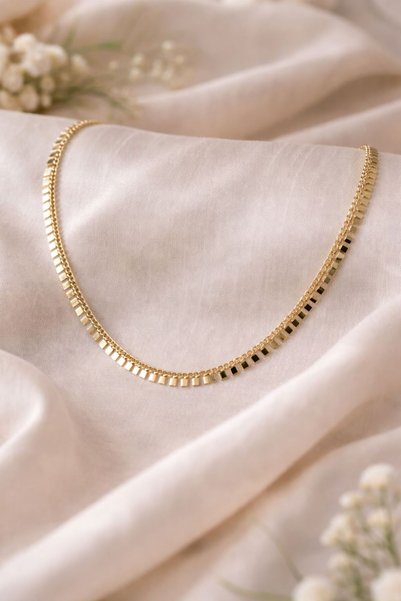 sheenez Gold Ezme Yassı Pul Kadın Çelik Kolye(uzunluk 47cm)