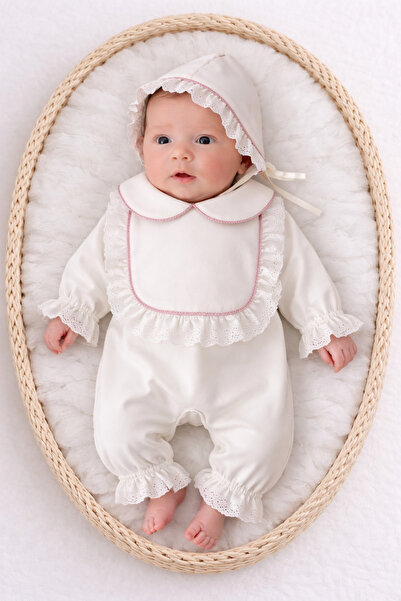 Minytrendy Kız Bebek Yenidoğan Tulum Vintage Pembe Simli Fistolu Hastane Çıkı...
