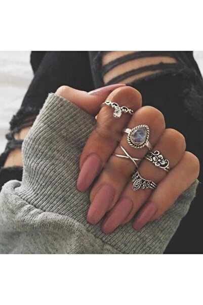 Pursehuit Set de 7 inele, argintii cu pietre, Briana C4