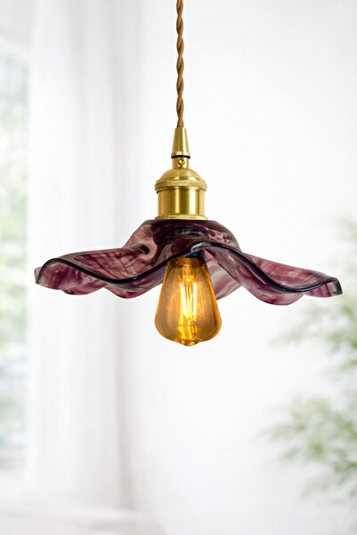 burenze Modern Tasarım Vintage Boheme Estetik El Yapımı Lila Mor Camlı Sarkıt...