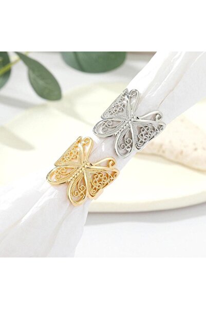 Pursehuit Set de 2 inele aurii și argintii, reglabile, formă de fluture, Adna C4