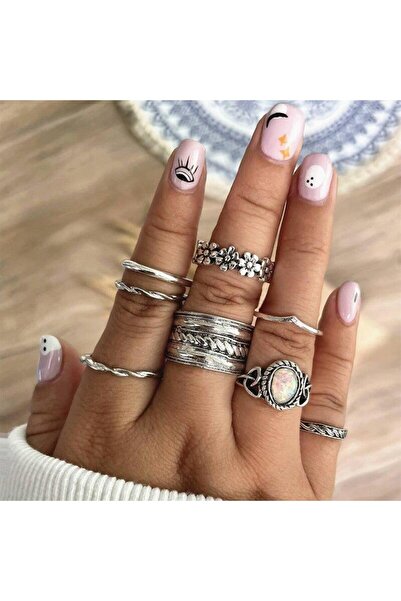 Pursehuit Set de 8 inele argintii, diverse forme, Nenia C3