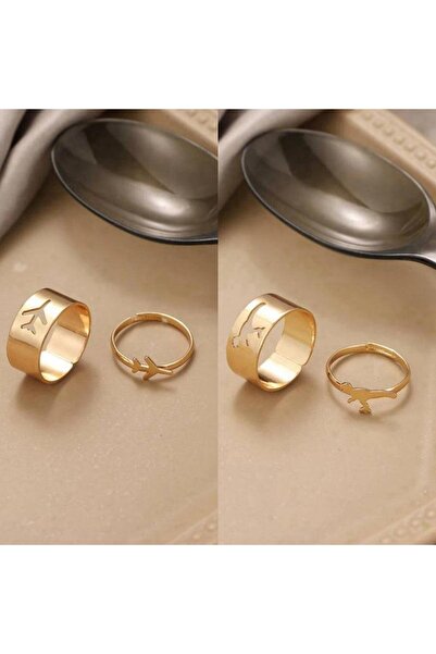 Pursehuit Set de 4 inele aurii, cu avion și dinozaur, Naomi C1