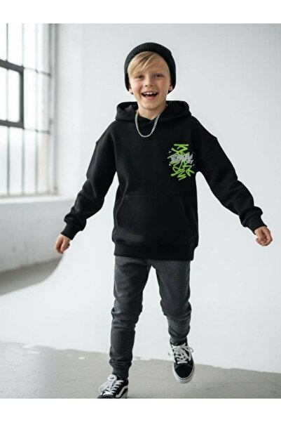 Zekids Hanorac cu glugă pentru băiat, cu 2 fire de text