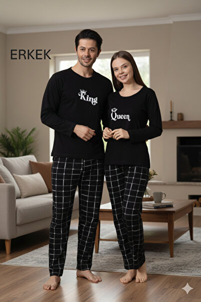 HAYAL HOME WEAR King Queen Baskılı Sevgili Kombini Alt Üst Pijama Takımı - 2'...