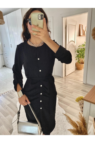 JANES Rochie midi Aerobin cu mânecă lungă, cu nasturi în față, cu centură în ...