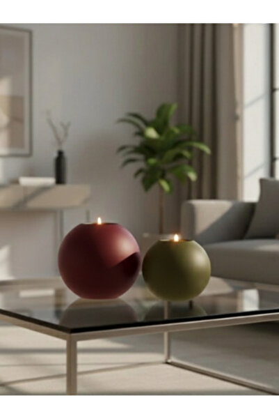 LUNİVAA HOME Dekoratif Küre Şekline 2li Renkli Büyük ve Küçük Mumluk Ev, Ofis...