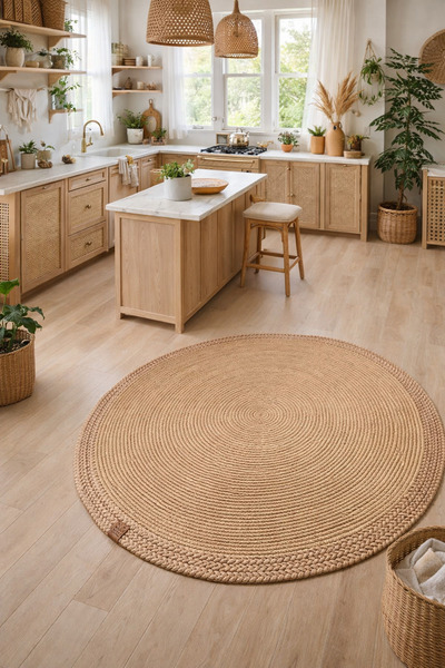 Halımax Rixo Jüt Hasırlı Naturel Çift Taraflı Kilim Yuvarlak Bohem Dekoratif ...