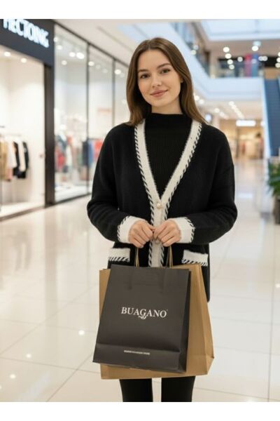 URUMDAY سترة نسائية تريكو ذات أزرار وياقة على شكل حرف V بلونين