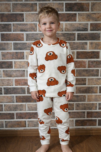 İsobel Kids Teddybear Patterned Boys' Pajama Set 100% Cotton