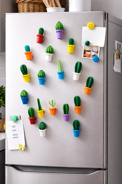 expres hediye Kaktüs Buzdolabı Magneti Seti, Renkli Saksılar Kaktüs Şeklinde ...
