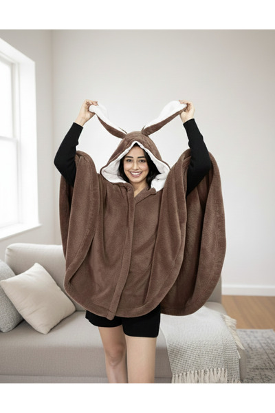 ethra Kadın Wellsoft Tavşan Kulaklı Kapüşonlu Oversize Giyilebilir TV Battani...
