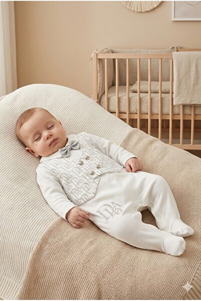 Babydola Erkek bebek yelekli tulum papyonlu %100 pamuk oeko tex sertifikalı