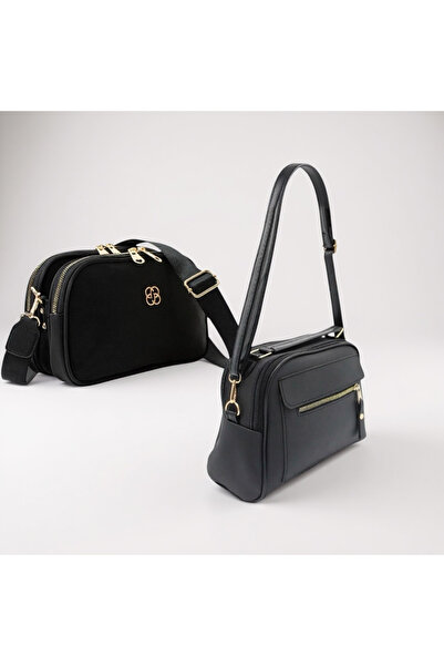 selma demir 2 li Set Kadın Siyah 3 Bölmeli Postacı Çantalar