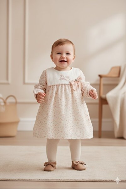 Babydola Kız bebek müslin elbise tavşan desenli