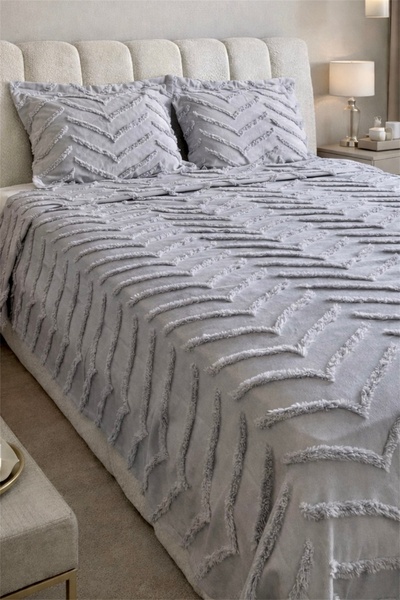 REYS Bohem Arlinageo Çift Kişilik Yatak Örtüsü Takımı 240x250 - GRİ -