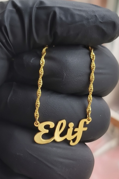 NİŞANTAŞI GÜMÜŞ 925 Ayar Gümüş Elif İsimli Altın Kaplama Kolye - Kişiselleşti...