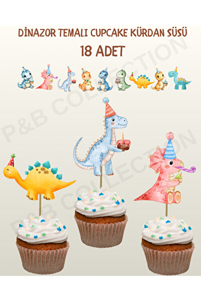 P&B COLLECTION WORKSHOP Dinazor Konseptli Cupcake Süsü Kürdanlı *kalın Kağıt ...