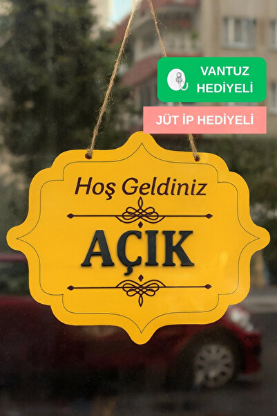 Kutaydan Ahşap Dekoratif Kesim Açık-Kapalı Yazısı - Turuncu