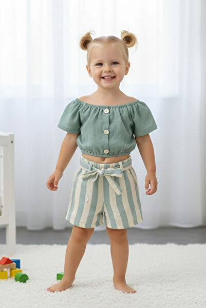 müslinbabystore Muslin Bottom-Up Shorts Girls' Set