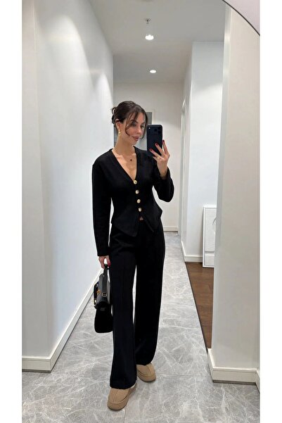 LADY SHOPPING SET PANTALONI CU DETALII BUTOANE AURII